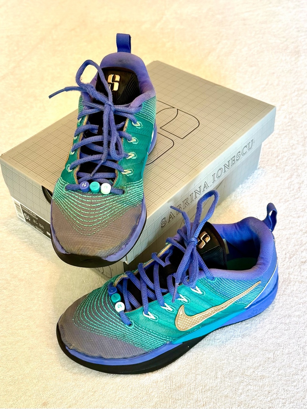 Nike Sabrina Ionescu 3 Kids' Teal & Purple Athletic Shoes, size 5.5Y